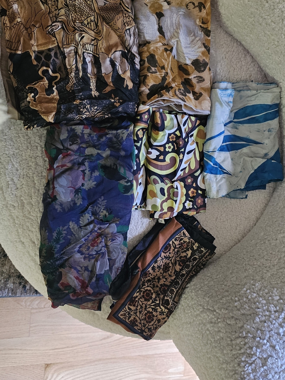 Mixed Pattern Women's Scarves & Wraps - Blue, Black, Brown, Gold, Cream